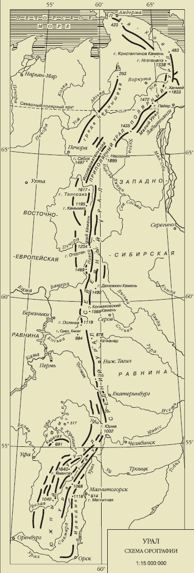 Орографическая схема урала