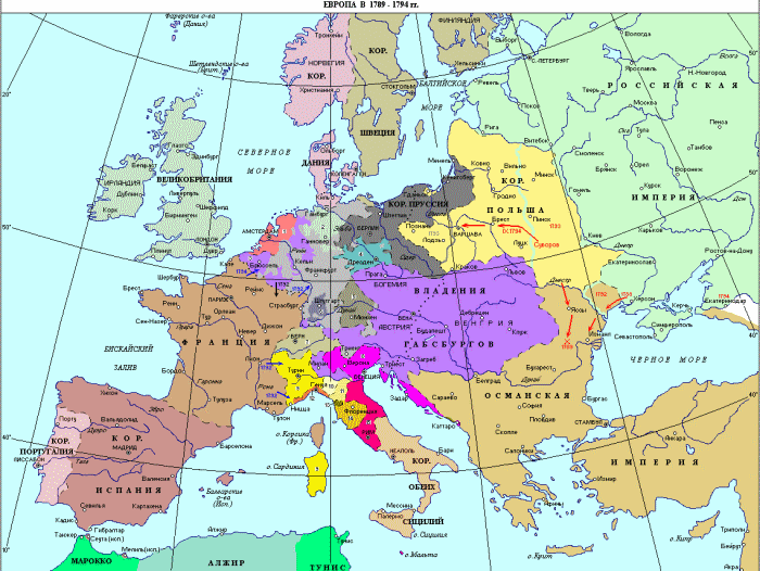 Историческая карта Европы 18 века